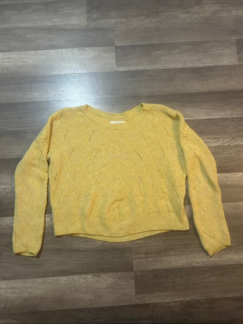 Anthropologie Women’s Keely Yellow Cable-Knit Crewneck Sweater Size XS